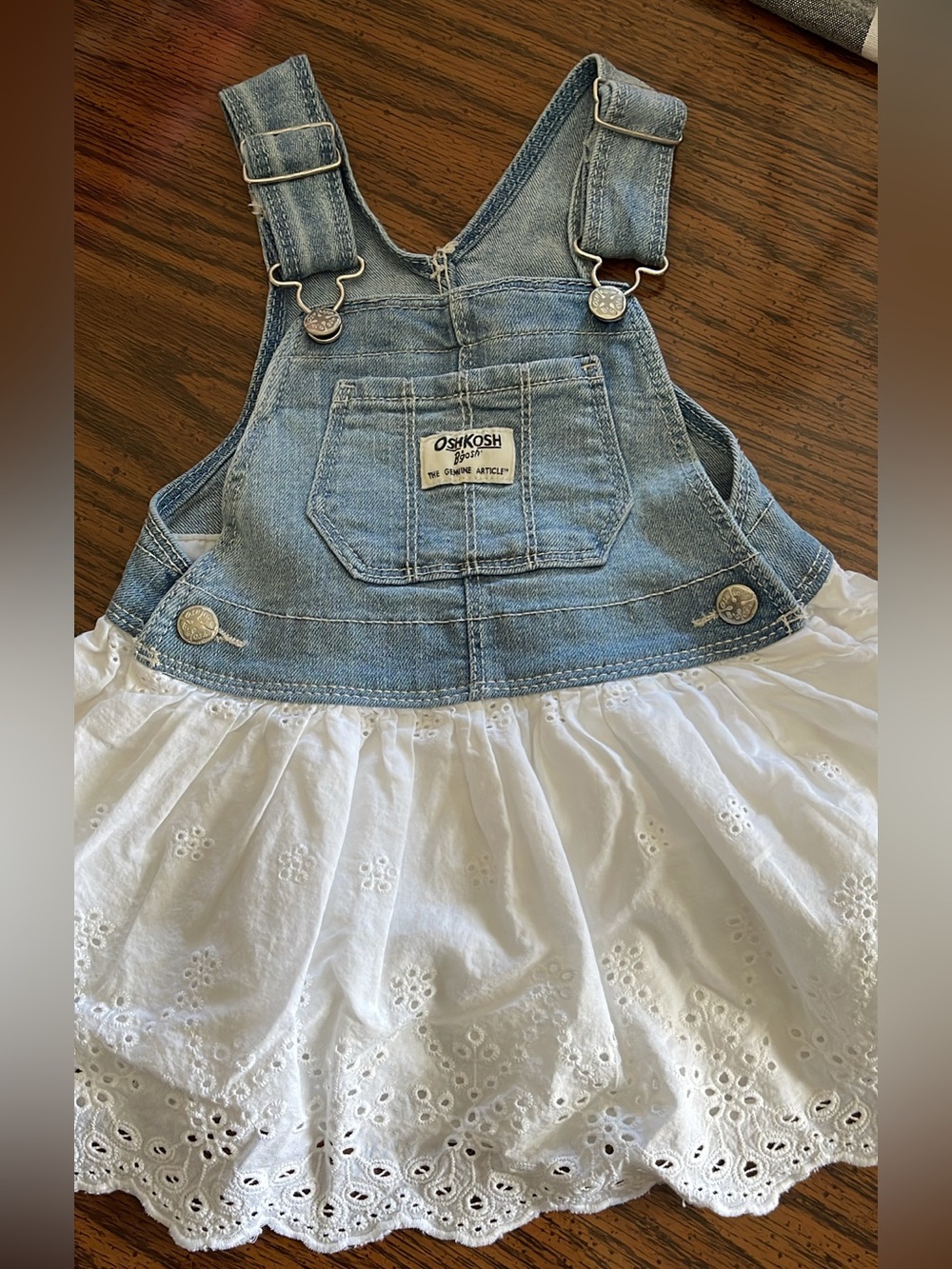 OshKosh B'gosh Blue Denim and White Skirt Overalls